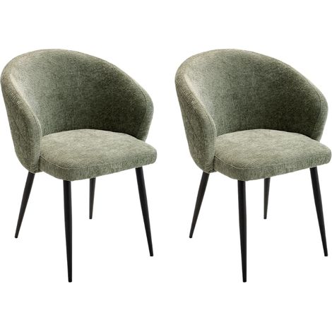 Lot de 2 chaises accoudoirs modernes tissu bouclé vert Casita KANSAS