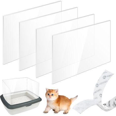 Pee Shields Cat Litter Box Set of 4 30 x 40 cm with 1 Roll of Fasteners, Splash Guard for Cat Litter, Kitten Accessories, Top Opening (1/5)