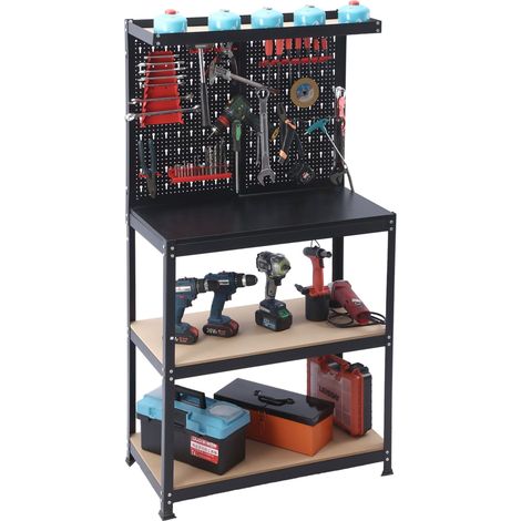Steel Workbench With Pegboard And Storage Shelves (1/5)