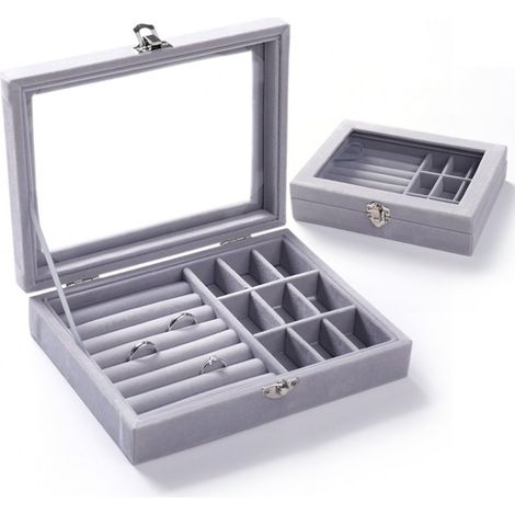 Schmuckkästchen, Organizer, graue Box, geräumiges Etui (1/5)