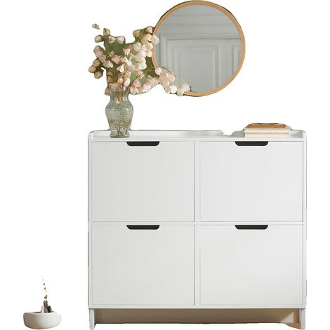 Rangement à chaussures, 4 compartiments pliants, design compact, BLANC (1/2)