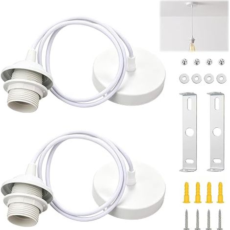 Metal Pendant Light Holder E27, Cable Suspension Light, Adjustable Cable 100 cm, Pendant Light Socket for Lampshade, Ceiling Lamp Holder, Living Room, Bedroom, Kitchen, Corridor, Coffee, White (1/5)
