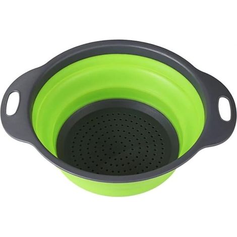 Panier égouttoir pliable en silicone pour laver fruits et légumes, bol rond avec poignée, panier filtrant alimentaire pliable, accessoire de cuisine (vert, rond, grande taille) (1/4)
