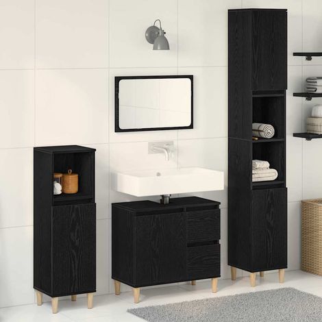Badezimmermöbel-Set Wandmontiert 3 pcs Schwarz Eichen-Optik