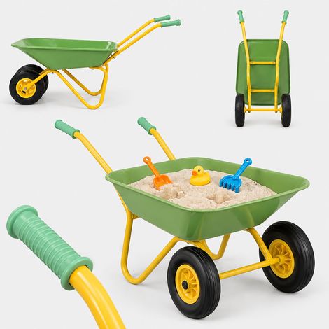 Relaxdays Carretilla infantil, asas antideslizantes, 43 x 74 x 36 cm, metal, plástico, verde claro (1/5)