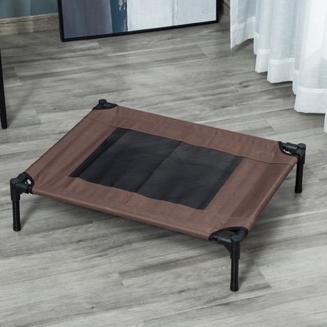 PawHut Cuccia rialzata per cani e gatti, cuccia portatile con zona in rete traspirante e tessuto Oxford per uso interno ed esterno, 76x61x18 cm, marrone