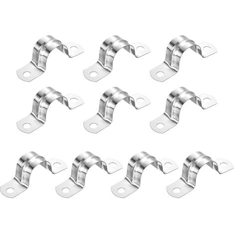 15pcs Rigid Tube fixation, 20mm (0.79") 304 acier inoxydable 2 trous U-Bracket fixation de tube pour fixer des tubes et des câbles (1/5)
