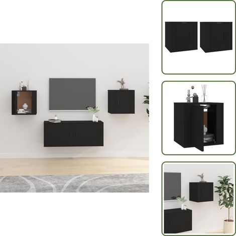 TV-Wandschränke 2 Stk. Schwarz 40x34,5x40 cm - TV Schrank - Wandregal - Fernsehschrank - Regal Schwarz - Holzschreibtisch (1/5)