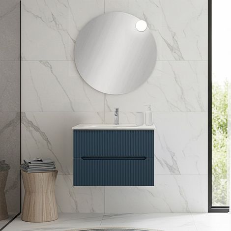 Mobile bagno sospeso 70 cm blu petrolio cannettato Bali (1/5)