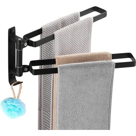 Porte Serviette Salle de Bain sans Percage, Porte-Serviettes Murale en Acier Inoxydable 304 Deux Barres Pivotantes