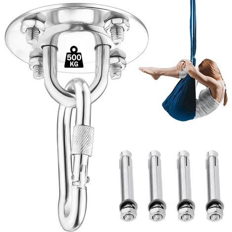 Crochet de plafond pour suspendre des hamacs, du yoga, des chaises suspendues, kit d'entraînement de suspension en acier inoxydable (avec mousqueton et vis de fixation), (1/5)