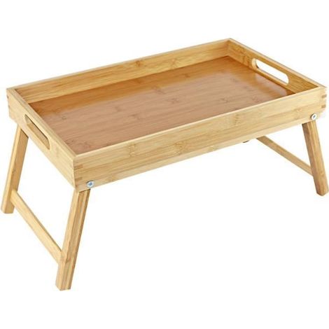 Plateau de petit-déjeuner - JUANIO - Bambou - Pieds pliables - Poignées - 44×27×5.5‑22.5 cm (1/4)