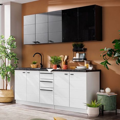 Scerni - Cuisine, Blanc, 2 Tiroirs, Électroménagers non inclus