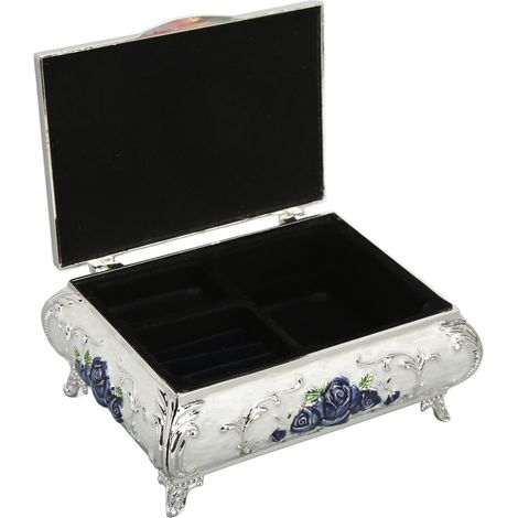 Boîte à Bijoux en Métal Décorative - Coffret de Rangement Vintage pour Femme - Cadeau Élégant en Argent, Rose ou Bleu (1/5)