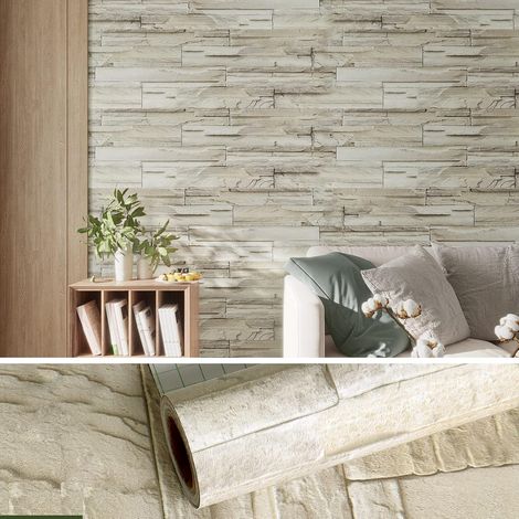 Papier Peint Brique Papier Peint Imitation Pierre Stickers Muraux Salle de bain Rouleau Vinyle Adhesif Cuisine Imperméable Revetement Mural Chambre Salon Toilette amovible 40 cm x 600 cm (1/3)