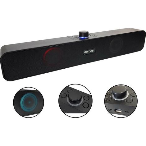 Trade Shop Traesio – Barre de son bluetooth 10W – Enceinte TV sans fil avec éclairage RVB – Prise en charge TF, USB, FM, AUX – Dimensions 38,5 x 5,5 x 6,5 cm