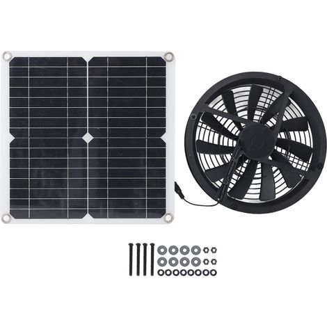 Ortviai Ventilateur Solaire Étanche 12 W pour Serre, Poulailler et Abri – Kit Complet avec Panneau 28 x 28,5 cm et Ventilateur 25 cm