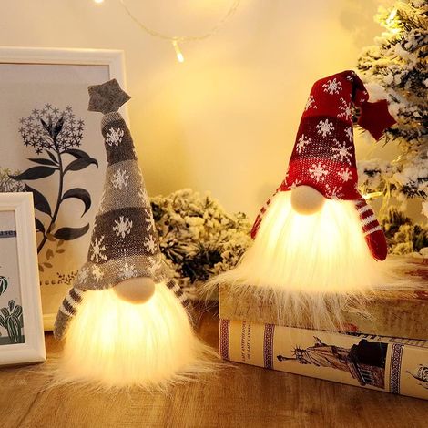 Guirlande lumineuse de Noël scandinave avec minuterie, lutin de Noël suédois (Tomte), décoration de Noël nordique - Lot de 2 (rouge et gris), 28 x 10 cm (1/3)