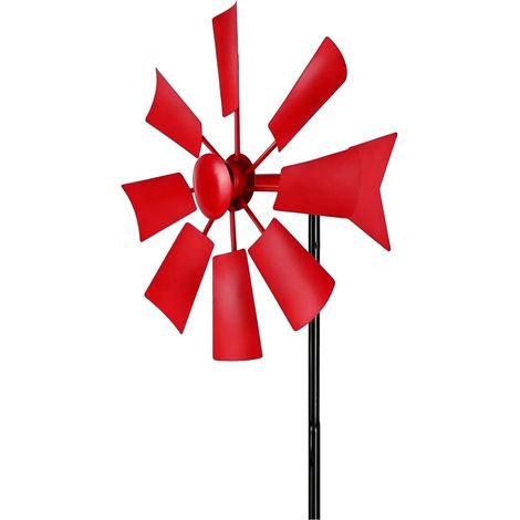 Moulin à vent en métal pour jardin, pelouse, terrasse, rouge vin (1/5)