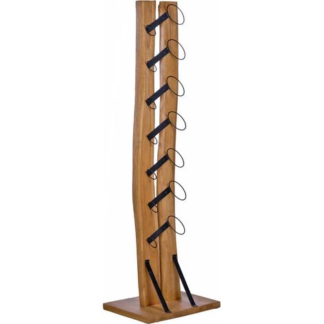 Porte bouteille H. 146 cm en bois de teck avec 7 supports métal - VINO (1/5)