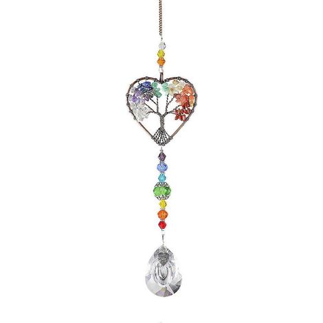 Pendentif en forme de cœur en perles de cristal, Arbre de Vie, attrape-soleil pour fenêtre, décoration de Noël pour voiture et maison. (1/4)