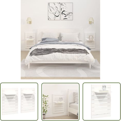 The Living Store Étagères de chevet murales 2 pcs Blanc Bois de pin massif - Etagere Murale - Étagère Flottante - Rangement Mural - Bibliothèque Murale - Meuble De Salle De Bain (1/5)