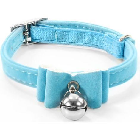 Azzurro - Collare per gatti in velluto con fiocco 1x20-27,5 cm (1/3)