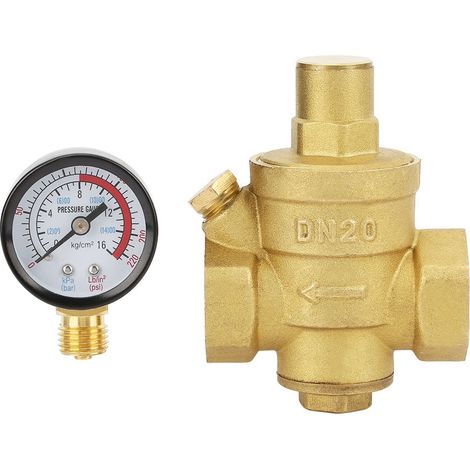 DN20 Einstellbarer Wasserdruckregler aus Messing mit Manometer (1/5)