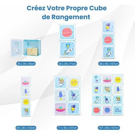 Penderie portable pour enfants avec 12 cubes et 2 sections de suspension de vêtements - bleu (1/5)