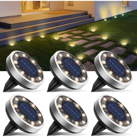 Lot de 6 Lampe Solaire Au Sol, 8 LED Jardin Exterieur Solaire Etanche Lumiere Solaire, Spot Solaire Extérieur pour Chemins Pelouse Terrasse Allée Cour Piscine, Blanc Chaud (1/5)