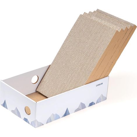 Griffoir pour chat en carton avec boîte de rangement, bac à griffer ergonomique pour protéger les meubles
