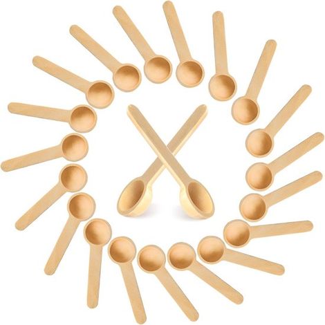 Lot de 20 cuillères en bois à manche court - 6,8 cm - cuillères à café en bois pour enfants - mini cuillères de cuisine rondes - adaptées aux pots de miel (1/5)