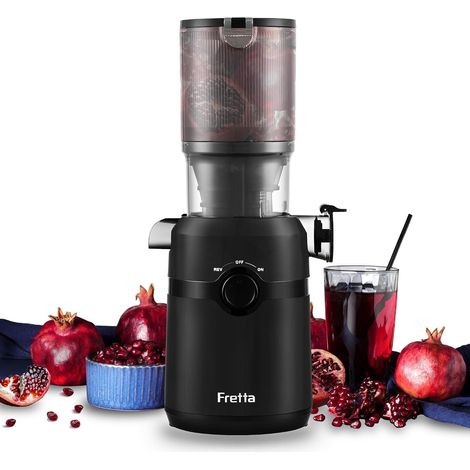 Extracteur de Jus, Extracteur de Jus de Fruits et Légumes Entiers, Grande Ouverture de 108mm Slow Juicer, 1L Capacité, Pression à Froid, Facile à Nettoyer, Sans BPA, 200W(Noir Rétro) (1/5)
