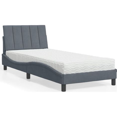 vidaXL Lit avec matelas Hanko gris foncé 90x190 cm velours (1/5)
