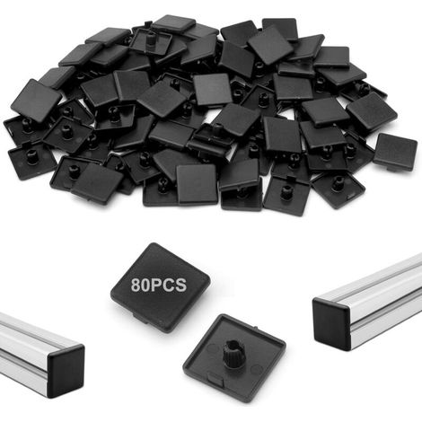 Pack of 80 end caps for 20 x 20 cm aluminum profiles - 20 x 20 cm end caps - Black plastic - For edge protection and aesthetic improvement (1/5)