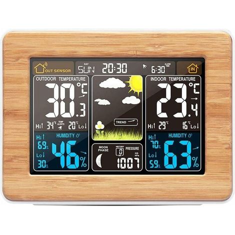 Wireless Weather Station, Digital Wireless Weather Forecast with Temperature, Humidity, Barometric Alarm Clock, LCD Digital Weather Station with External Sensor for Home Office MUMU (1/4)