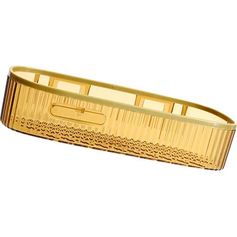 Support mural sans perçage, étagère de rangement pour douche, porte-savon salle de bain, panier long ambré, fixation adhésive, organiseur domestique (1/5)