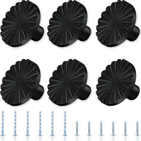 Lot de 6 boutons de tiroir ronds noirs, diamètre 30 mm, pour armoires de cuisine, salle de bain ou chambre.