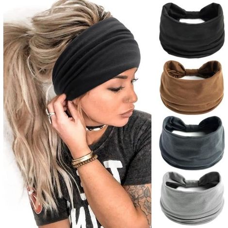 4 Pièces Bandeau Cheveux Femme, Bandeau Femme Large Serre Tete Femme Élastique Headband Yoga Sport Bandana Multicolore Accessoire (1/4)