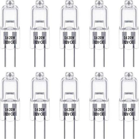Ampolle alogene G4, lampada base con perni alogena 12V 20W, bianco caldo 2800K, dimmerabile, lampada alogena a bassa tensione G4, lampada capsula trasparente, confezione da 10 (1/4)