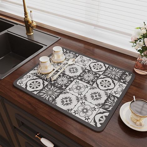 (30 x 40 CM, Grey Print)Dish Drainer Mat, Quick Drying Nanofiber Dish Drainer Mat, Absorbent Dish Drying Mat for Restaurant Countertops (1/5)