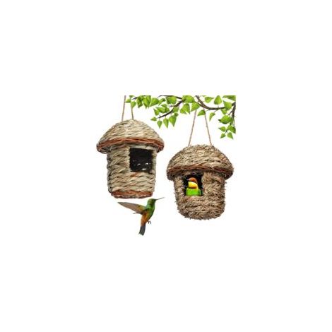 2 Pièces Nichoirs à Oiseaux Sauvages, Nichoir à Suspendre, 100% Nichoir Oiseaux Tissé à la Main, pour Mésanges Charbonnières, Rouges-Gorges, Moineaux, Pinsons Zébrés et Autres Oiseaux, 15x14CM (1/5)