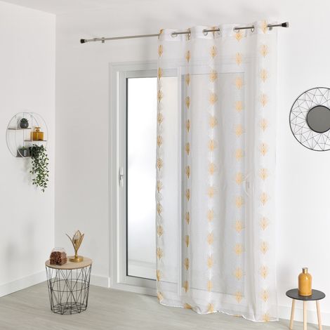 Voilage brodé éventail avec œillets Jaune moutarde 140x240 cm