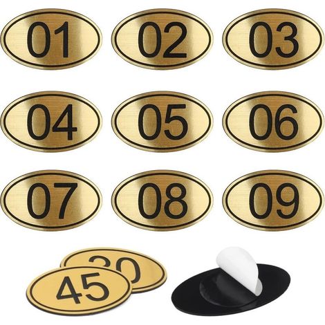 Lot de 50 numéros de table ovales Étiquettes de casier gravés en Acrylique avec ruban adhésif double face 1 à 50 (1/5)