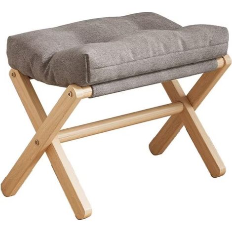 Petit Pouf, Chaise avec Siège Rembourré en Éponge, Repose-Pieds, Tabouret Bas en Bois pour Chambre à Coucher, Salon, Entrée, 46×30×44CM,Gris (1/2)