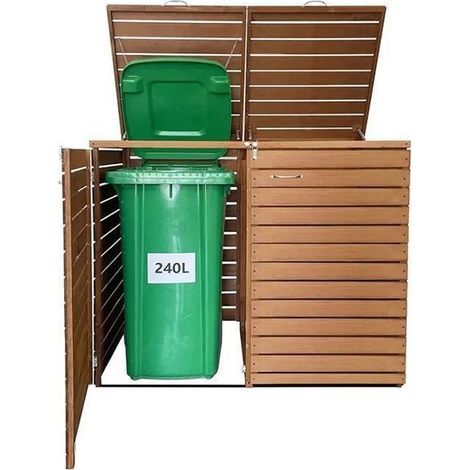 Copri-bidoni - Divit MB3 - Set di 2 per contenitori da 240 L - Legno impermeabile - Porte bloccabili