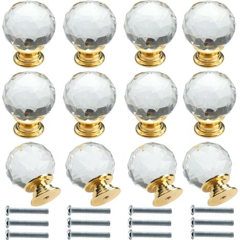 Lot de 12 Poignées Cristal K9 - Rondes Transparentes - 30mm - Avec Vis (1/5)