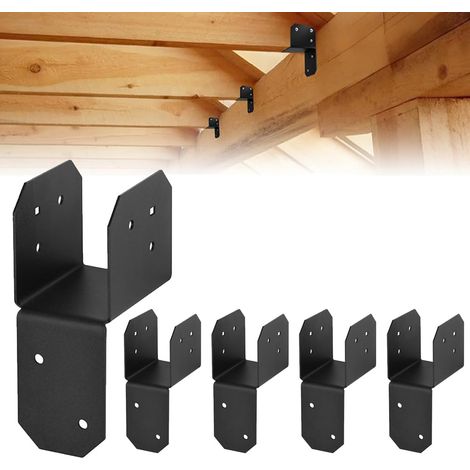 4 Supports Poutre Acier 38x50,8mm Noir  Sabots en U pour poteaux 2x4, connecteurs pour pergola/carport/cabane/terrasse bois (1/5)