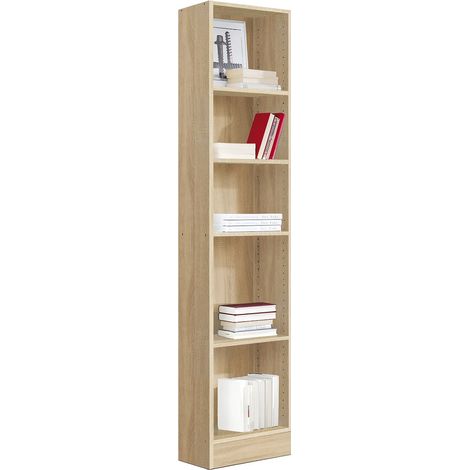 Etagère, bibliothèque avec 5 tablettes coloris chêne cambrian - longueur 42 x profondeur 33 x hauteur 186 cm