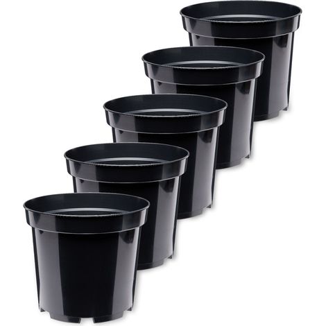 Garronda Blumentopf Kunststoff Pflanztopf rund Kräutertopf Anzuchttöpfe Blumentopf Schwarz für Innen und Aussen 48cm GD-0025 (5 Stück - Schwarz, ⌀ 48cm H=43cm)